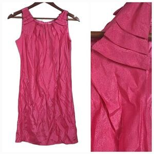 Shimmery Pink Mini Dress Summer Formal Dance Sleeveless Pleat Neck Party Small